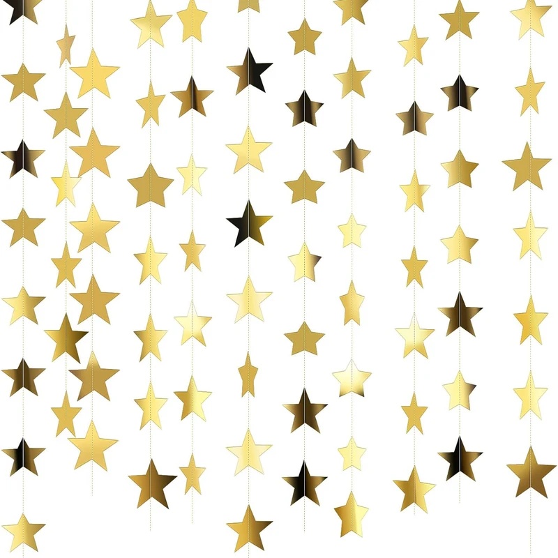 Party Banner Gold - Gold Glitter Star Garland Banner -