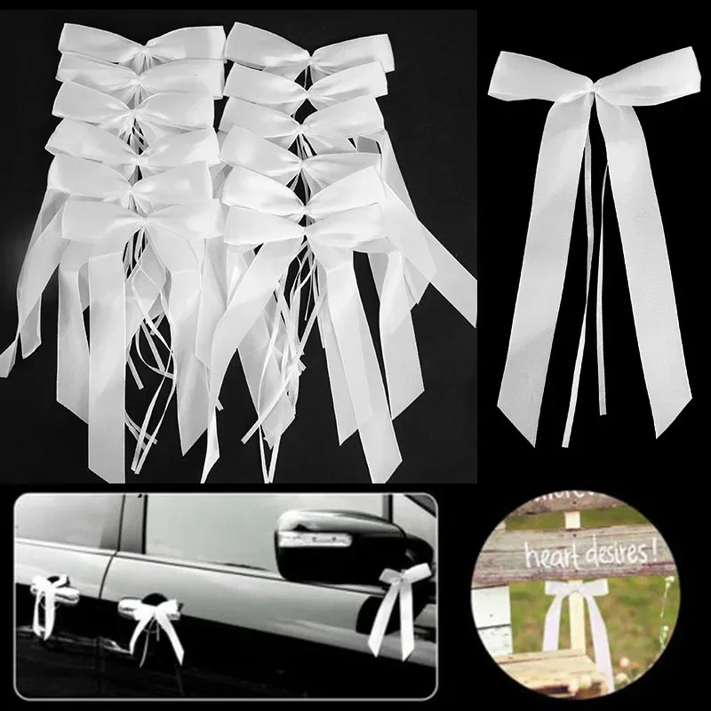 Eve Party - 25/50Pcs White Ribbon Bowk Wedding Car