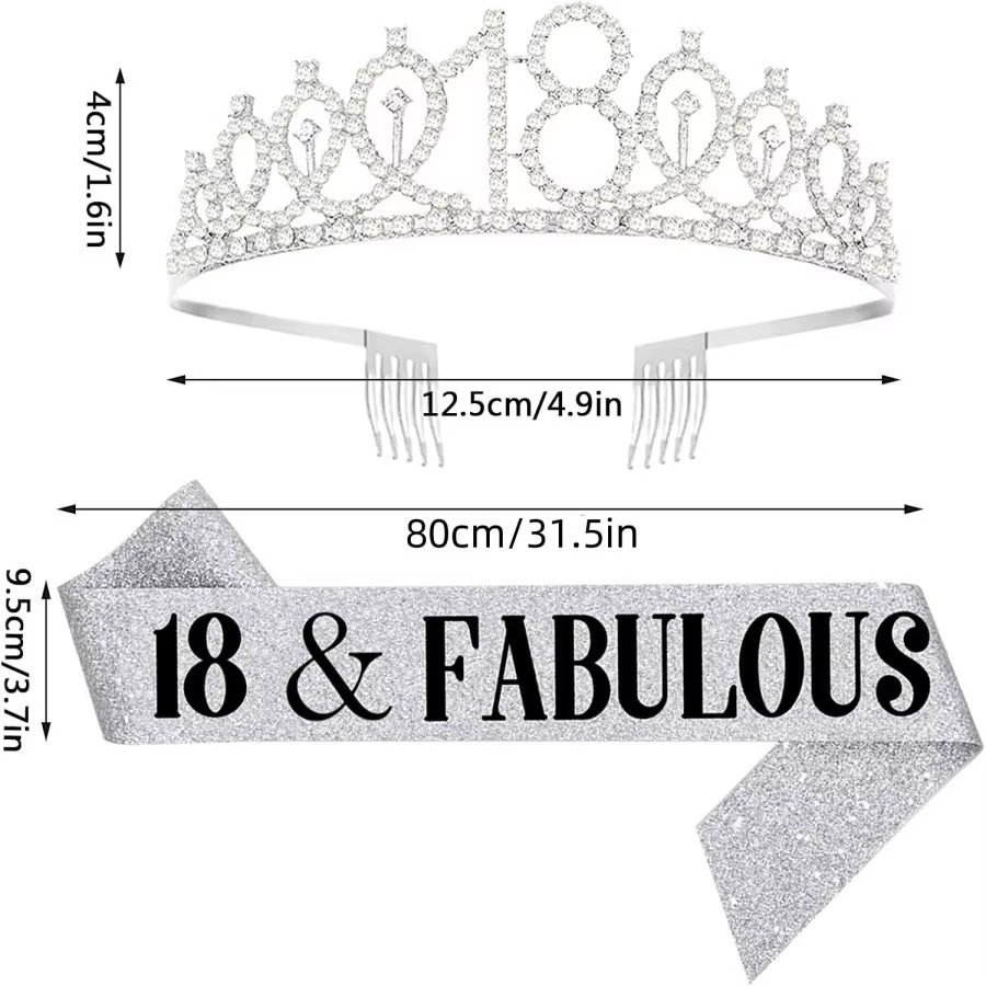Glitter Silvery Birthday Tiara - Birthday Sash Glitter recension och pris