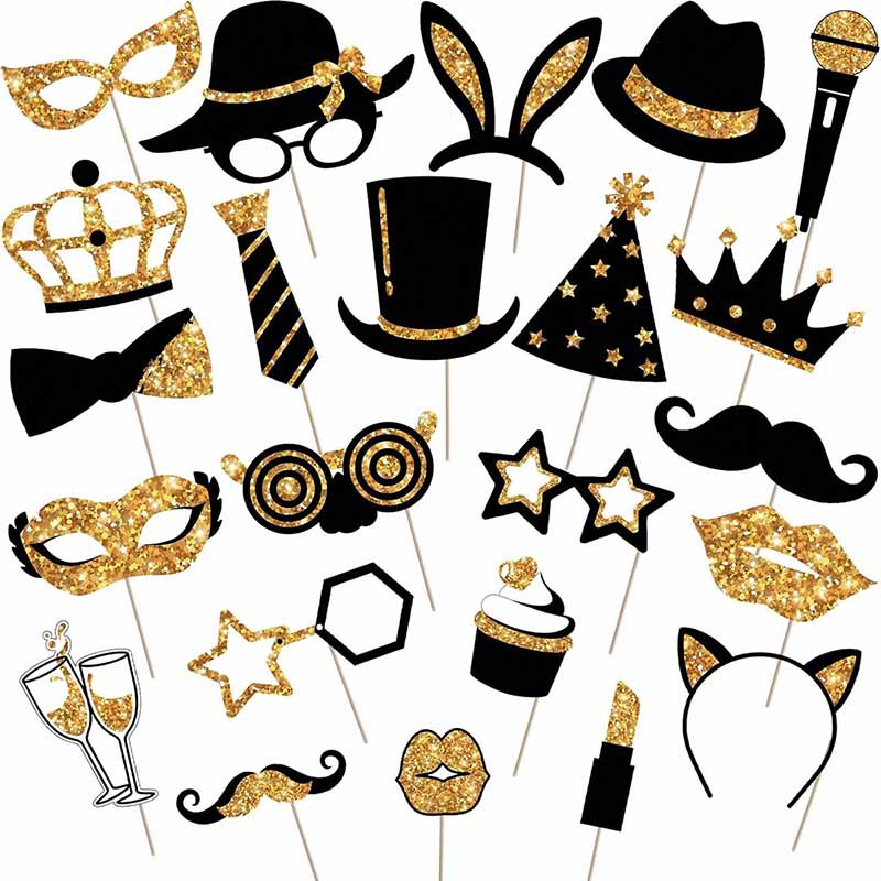 23Pcs Black Golden Paper Party - Photo Booth Frame recension och pris
