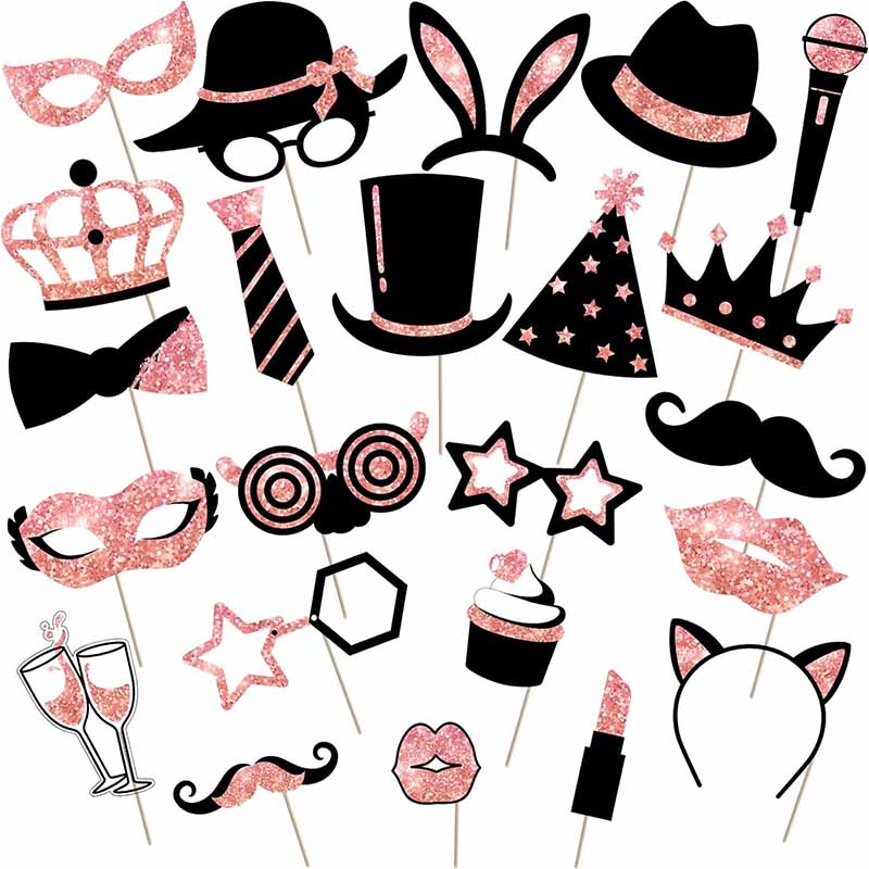 23Pcs Black Golden Paper Party - Photo Booth Frame recension och pris
