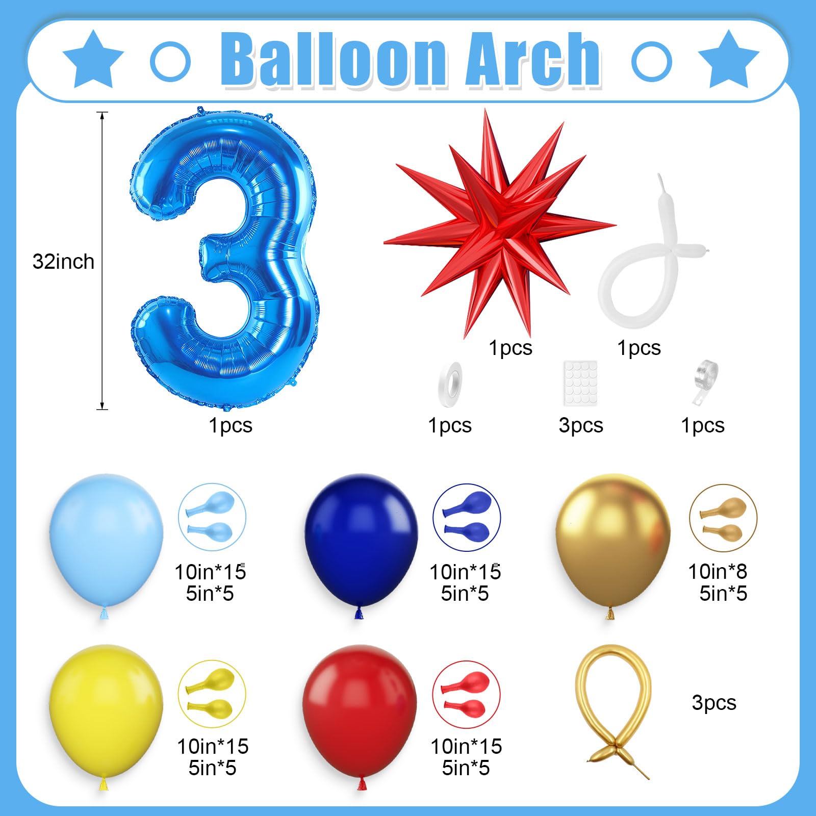 Red, Yellow and Blue Latex Bal - Balloon Arch Kit recension och pris