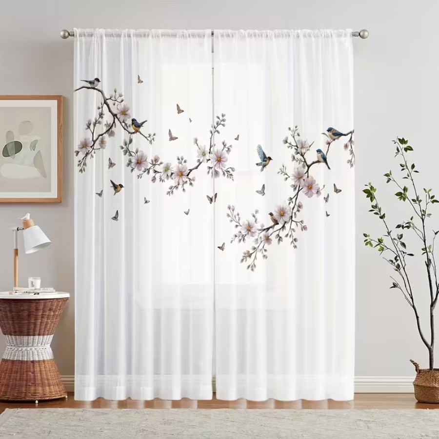 2PCS Digital Print Sheer Curta - Flower Wall Panel recension och pris