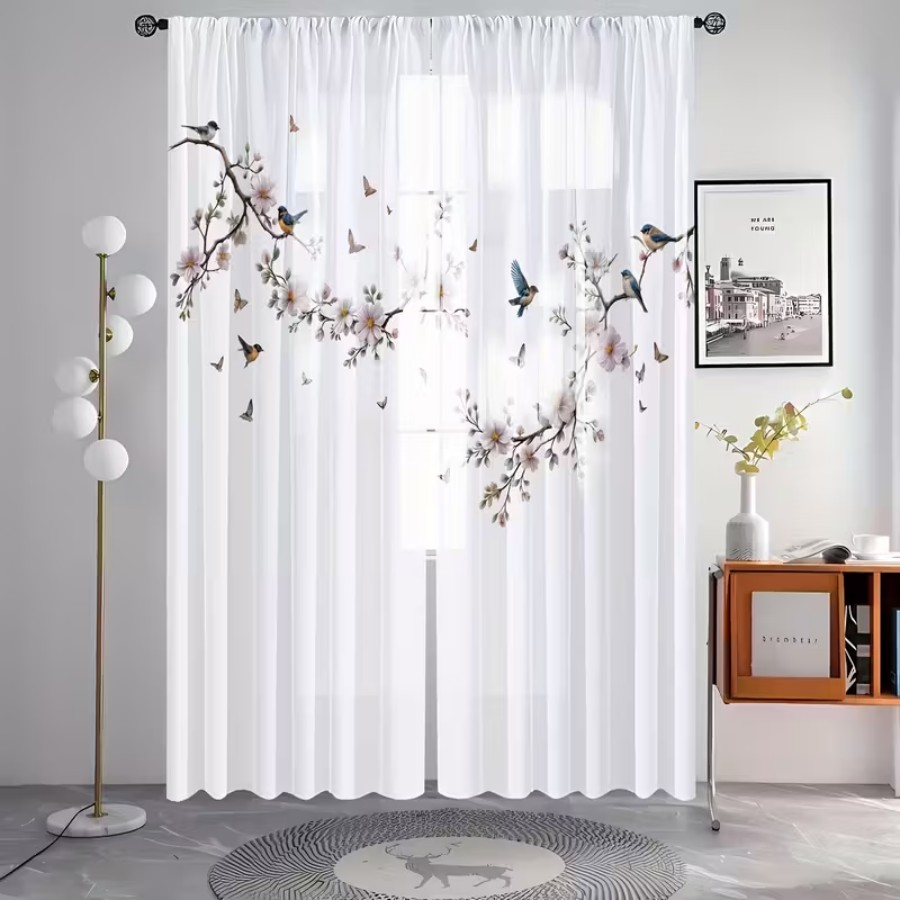 2PCS Digital Print Sheer Curta - Flower Wall Panel recension och pris