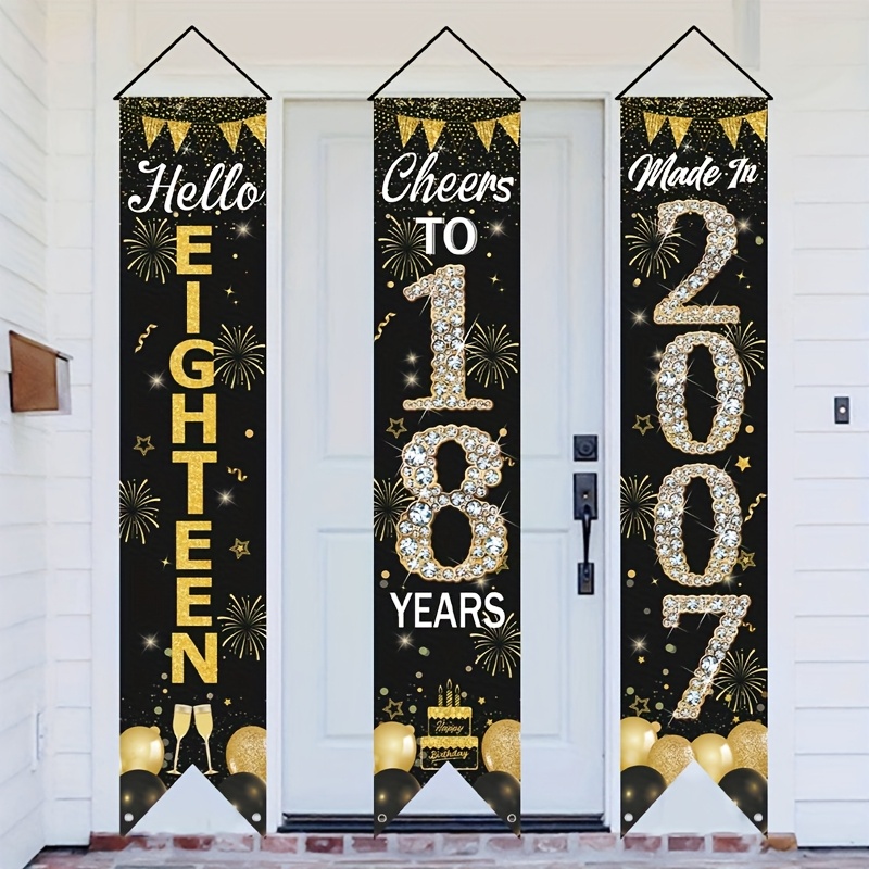 2D 3Pcs 18th Birthday Door Ban - Party Banner Gold recension och pris
