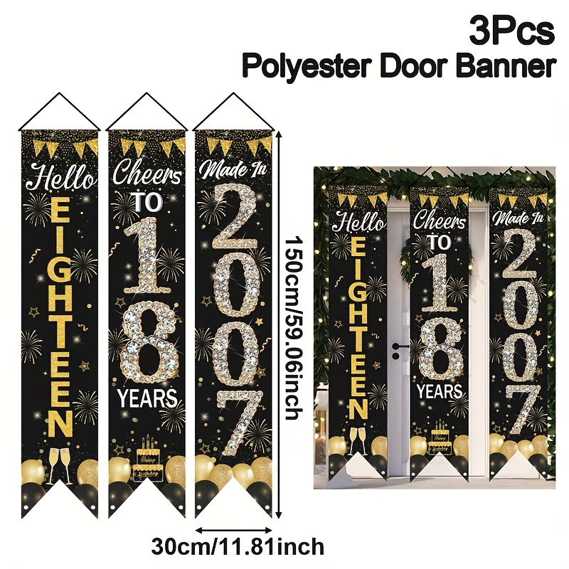 2D 3Pcs 18th Birthday Door Ban - Party Banner Gold recension och pris