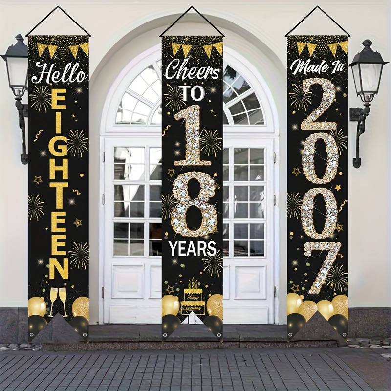 2D 3Pcs 18th Birthday Door Ban - Party Banner Gold recension och pris