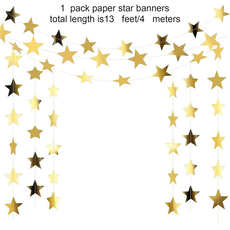 Gold Glitter Star Garland Bann - Party Banner Gold recension och pris