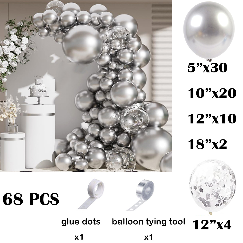 68Pcs Metallic Silver Balloons - Balloon Arch Kit recension och pris