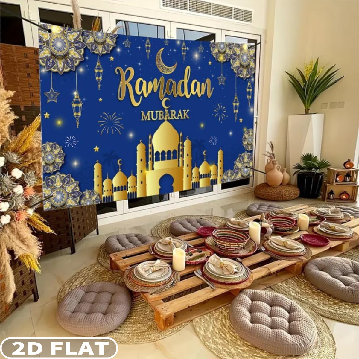 2D FLAT 1pc Ramadan Mubarak Fe - Party Banner Gold recension och pris