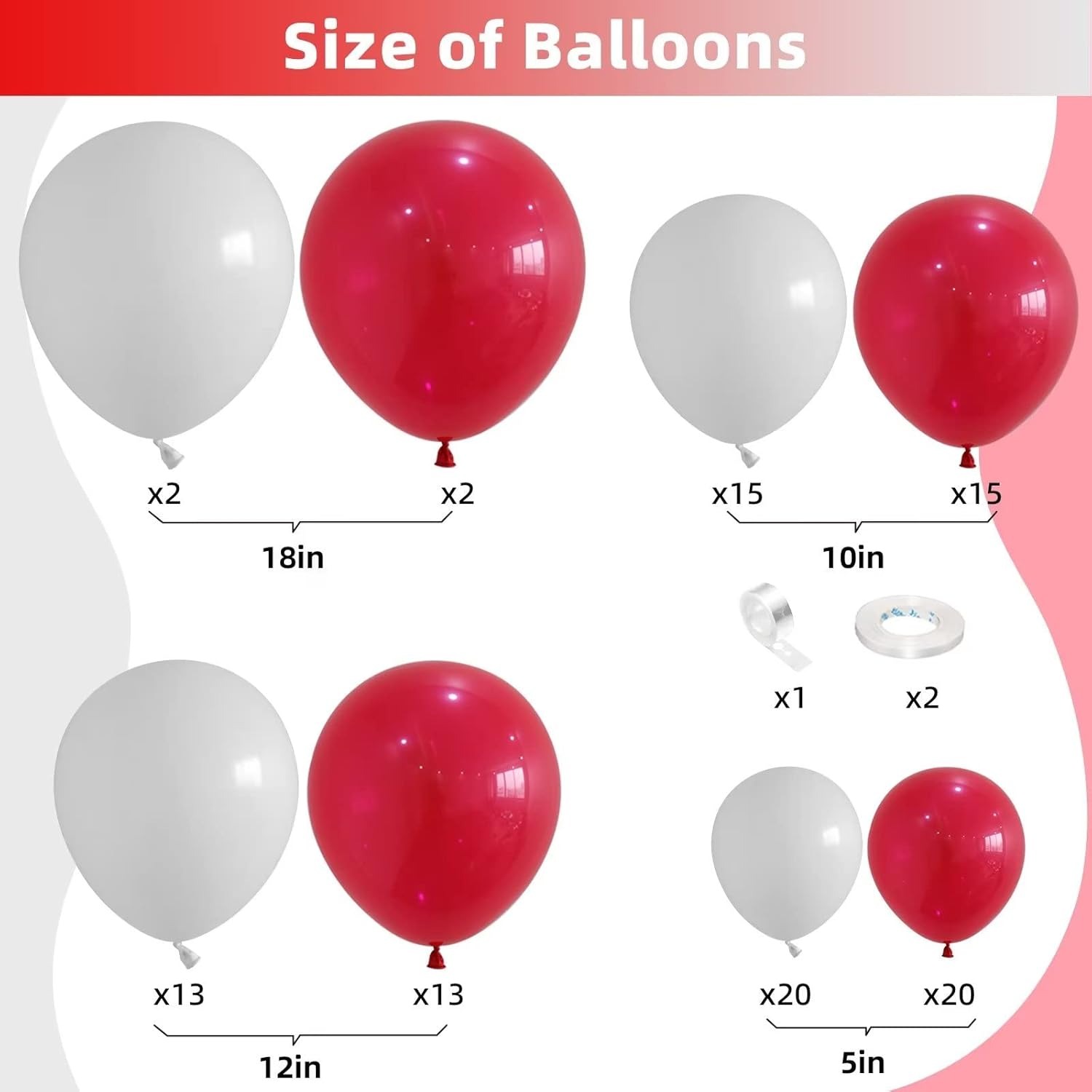 100Pcs Red and White Balloon G - Balloon Arch Kit recension och pris
